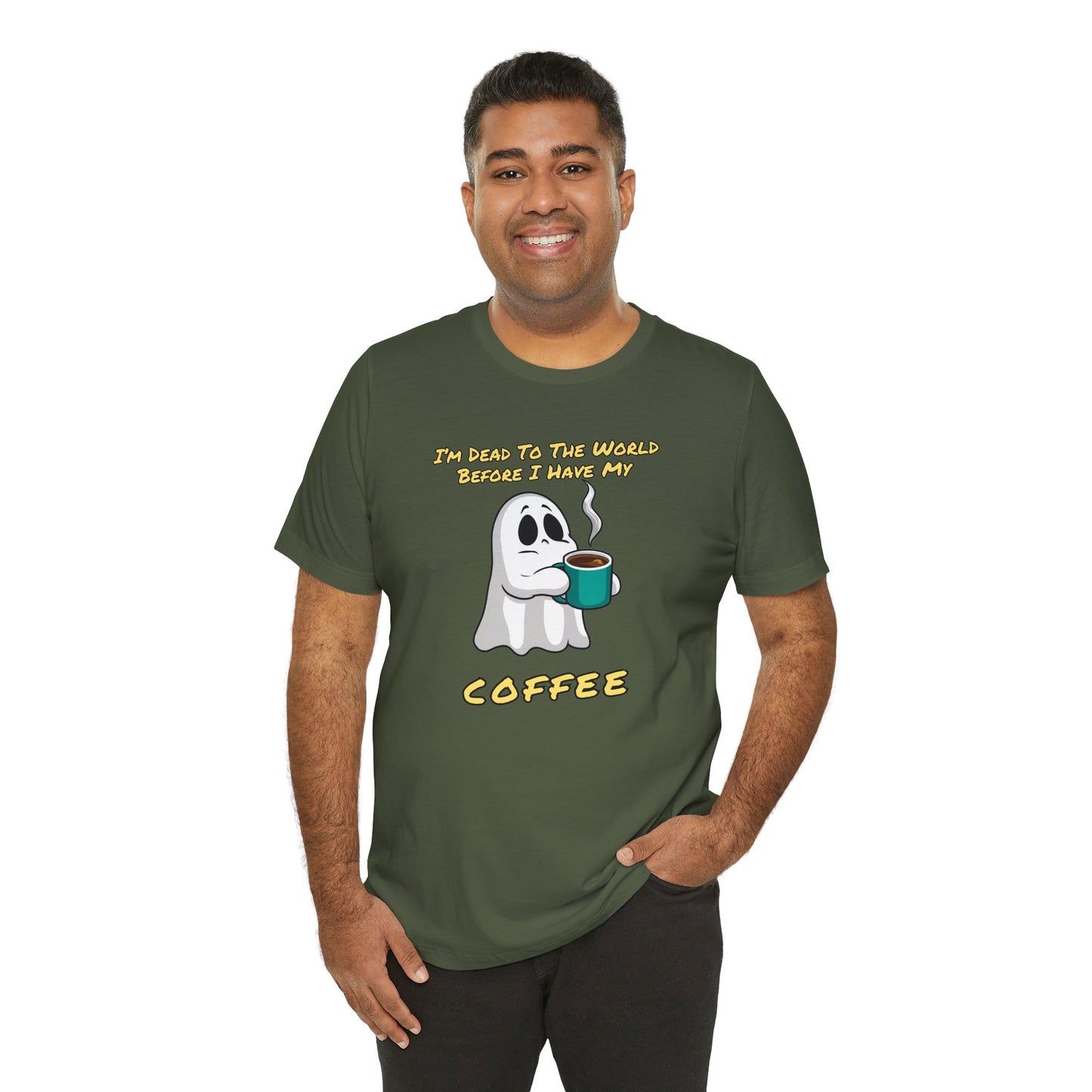 If you try to talk to me before I've had my coffee, I'll haunt you | Unisex Jersey Short Sleeve Tee