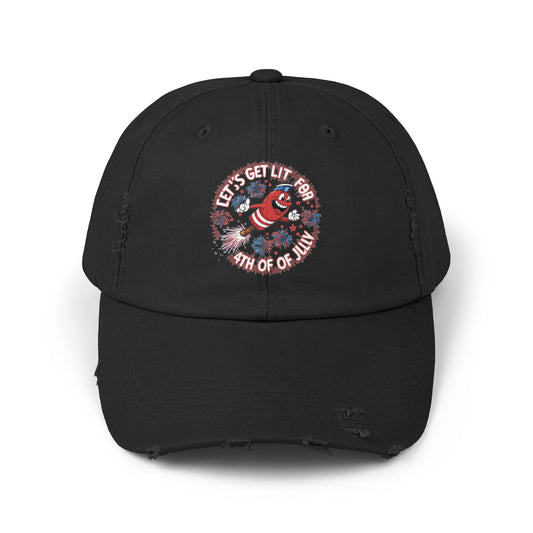 Firecracker Fun: Let's Get Lit for the 4th of July | Unisex Distressed Cap